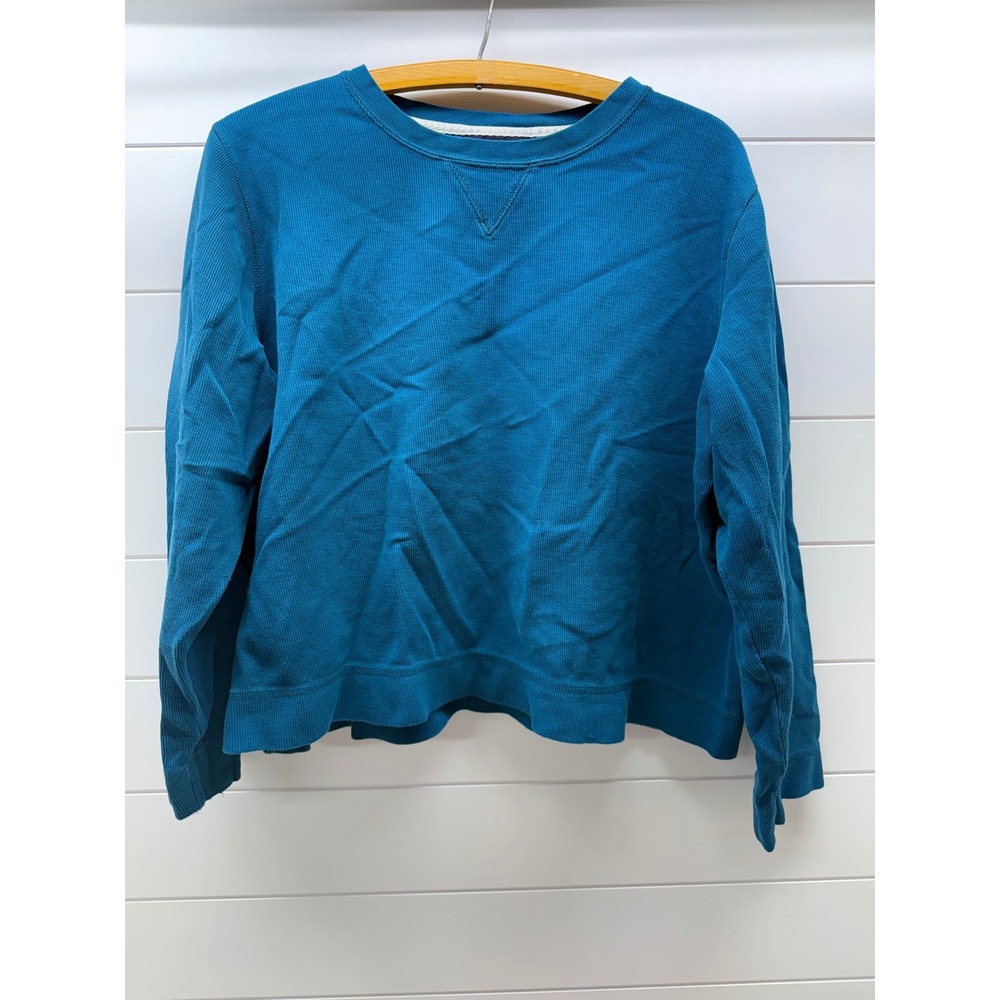 Crazy Horse Liz Claiborne Womens XL Teal Blue Waffle Knit Thermal Crewneck Top